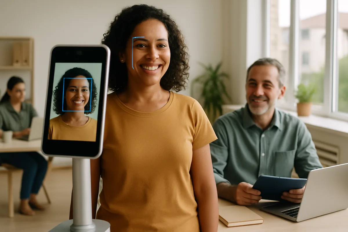Ilustração editorial sobre biometria facial em 2026